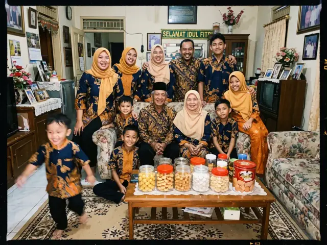 Foto keluarga besar berseragam batik saat syukuran